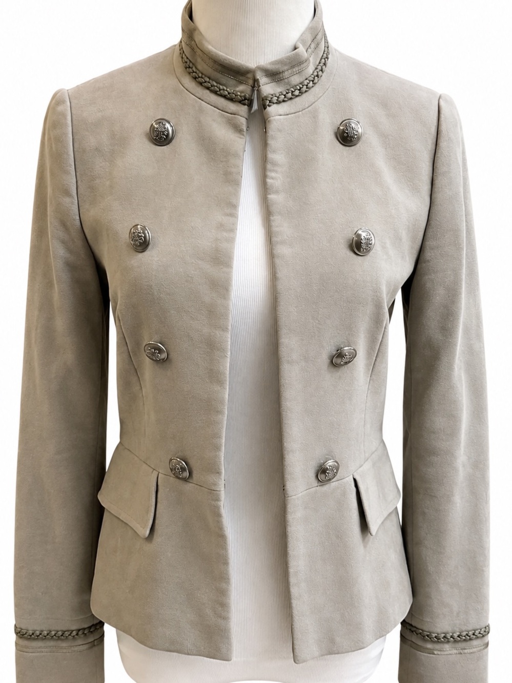 Zara Taupe Double-Breasted Military-Style Blazer